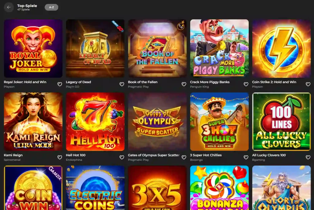 Capospin Casino Übersicht mit beliebten Slot Spielen wie Legacy of Dead und Gates of Olympus